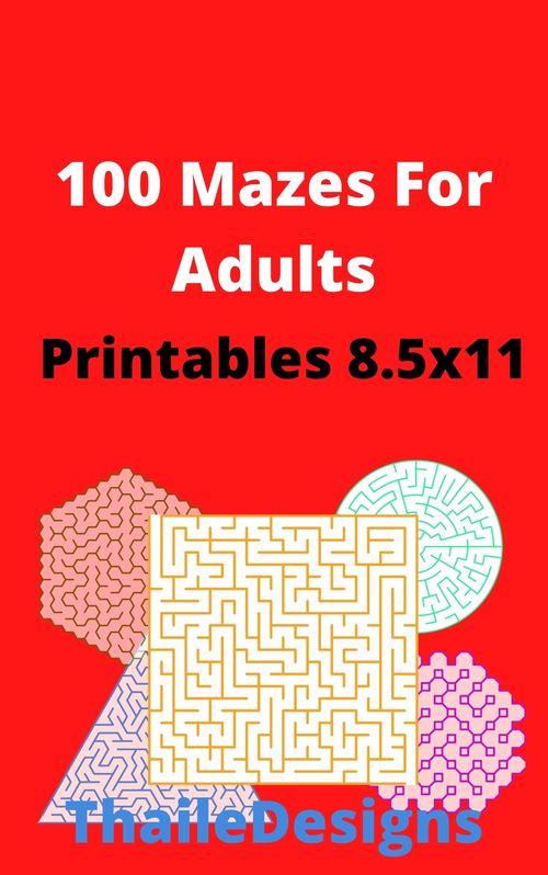 Product picture 100 Mazes For Adults Printable 8.5x11 With Solutions